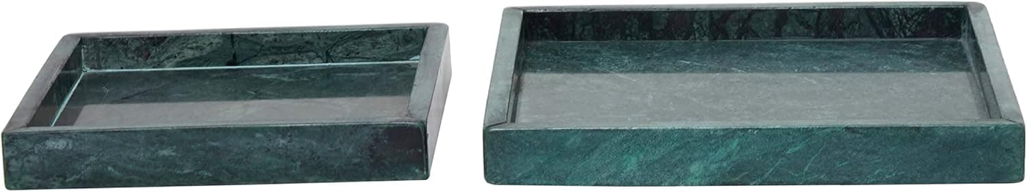 Deco 79 Marble Tray with Raised Border, Set of 2 10", 8" W, Green
