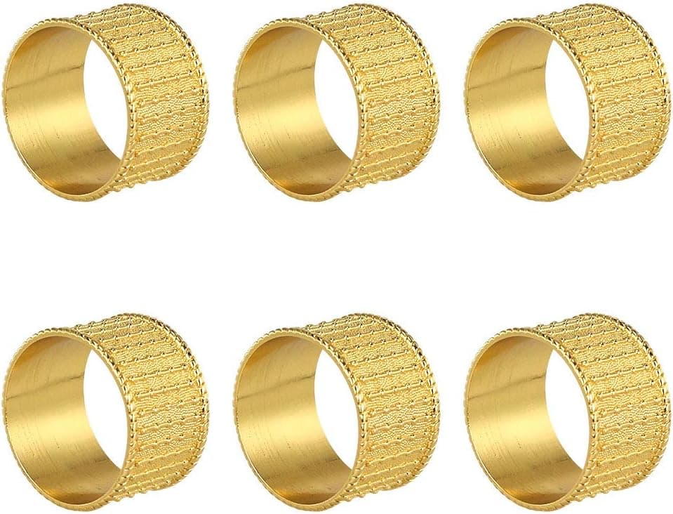 Frjjthchy Napkin Rings, Pack of 6 Metal Round Napkin Ring Holder Adornment for Wedding Dinners Party Dinner Holiday Parties (Golden)