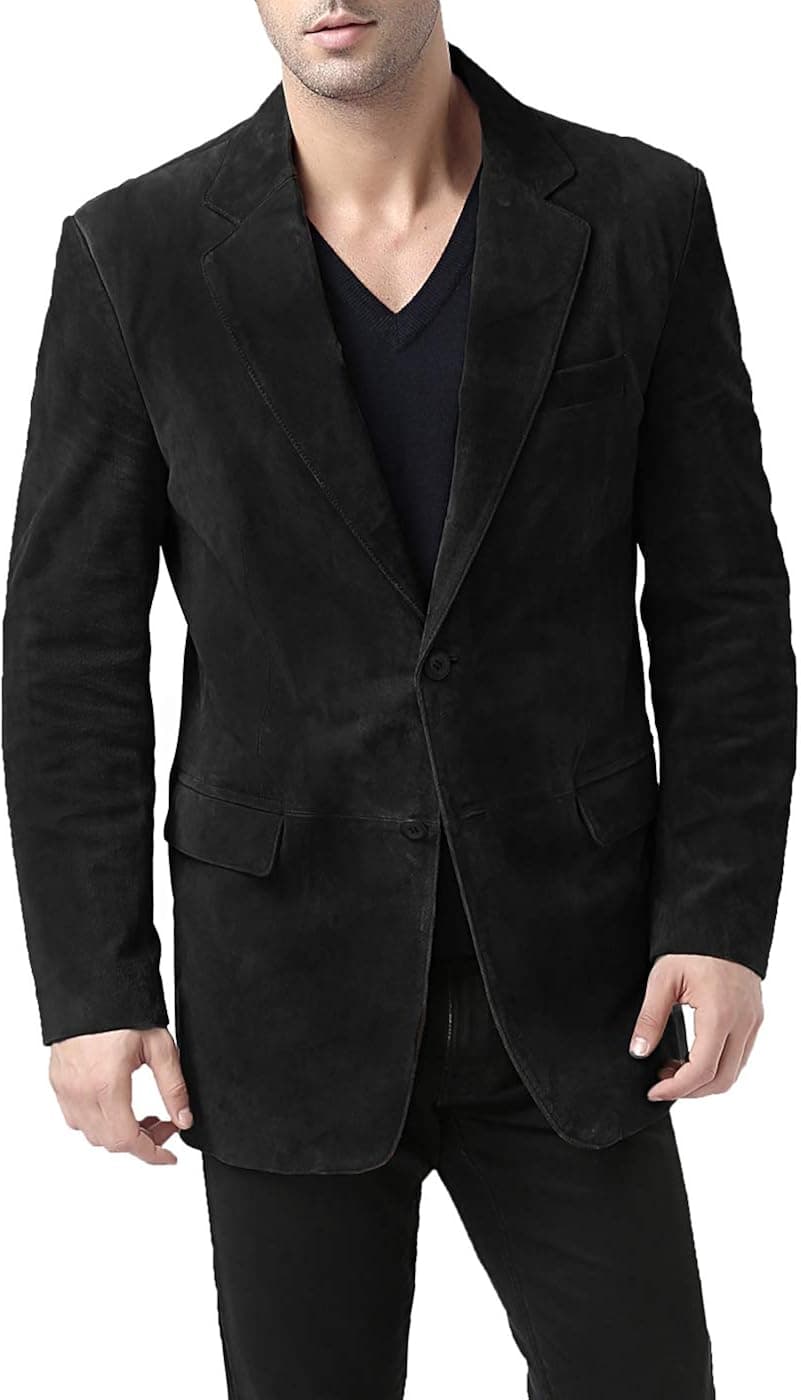 BGSD Men Cliff 2-Button Leather Blazer Suede Sport Coat Jacket (Regular, Big & Tall and Short)