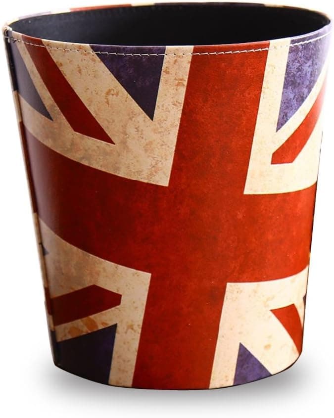 KiaoTime Waste Bin - Vintage Decorative British London Flag Design Waste Paper Basket for Bedroom, Kitchen,Bathroom, Office or Studio Trash Can Garbage Wastebasket Rubbish Bin (British Flag)
