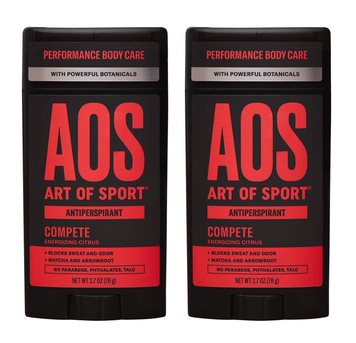 Art of Sport Men’s Antiperspirant Deodorant, Citrus Fragrance, Made with Natural Botanicals, Moisturizing Tea Tree Soap, Made for Athletes, Compete Scent, 2.7 Ounce (Pack of 2)