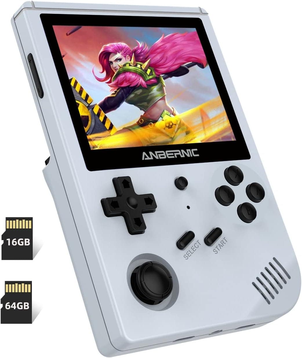 RG351V Handheld Game Console , Plug & Play Video Games Supports Double TF Extend 256GB , Portable Game Console 3.5 Inch IPS Screen 2521 Games (Gray)
