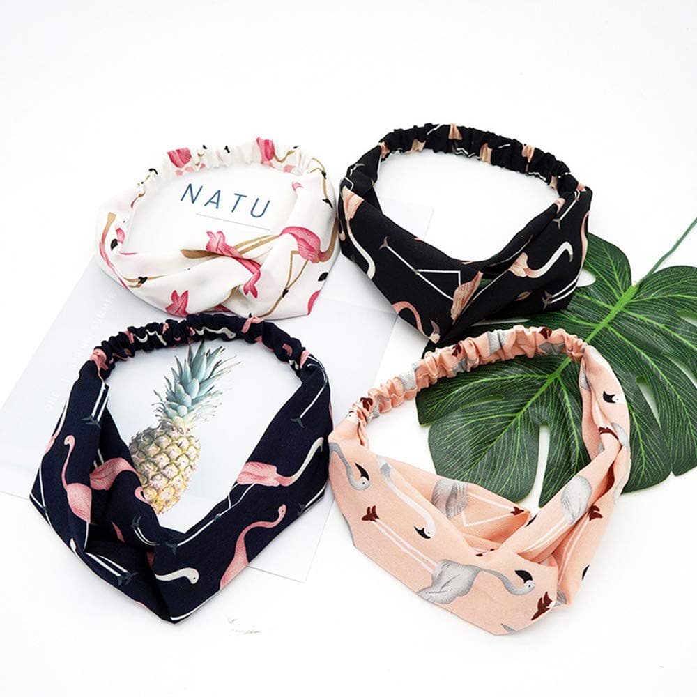 4 Packs Women Elastic Hairbands Head Band Yoga Headbands Head Wrap Hair Accessories (Flamingo)