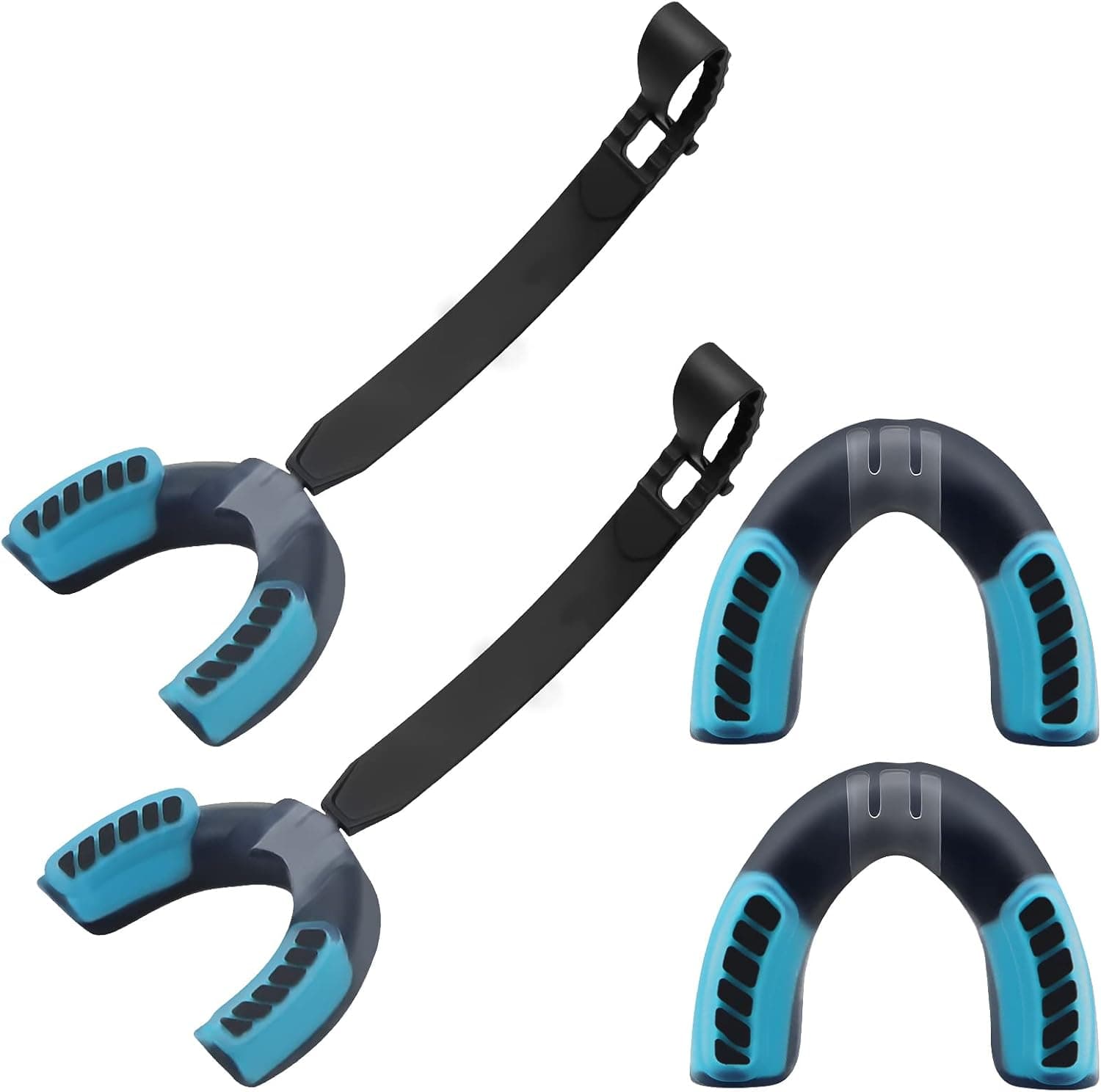 Grednfhat 2Pack Football Mouth Guard with Strap, Soft Youth Mouth Guard Professional Sports Mouthguard for Boxing, Basketball, Rugby, Hockey, Lacrosse and MMA, Fits Youth & Adult (Blueblack)
