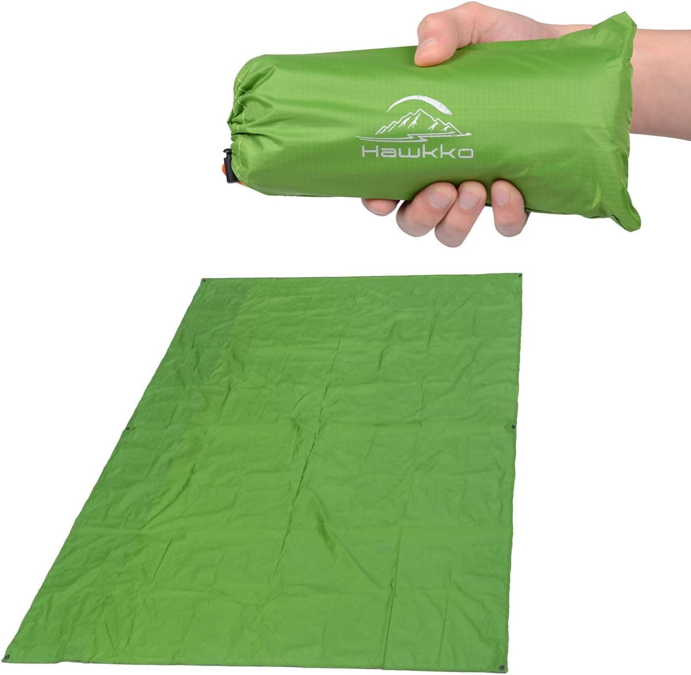 Hawkko Outdoor Camping Pocket Blanket, 87" X 71" Folding Lightweight Sandproof Waterproof Picnic Beach Mat for Camping, Travel, Hiking, Festival and Sports, 6 Ground Stakes Included, Green