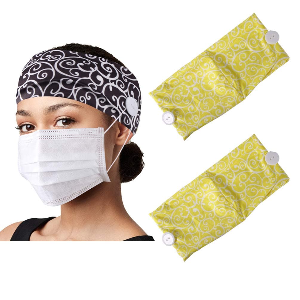 CGTL Women Button Headband for Sports Outdoor Hair Bands Stretchy Daily Use Yoga Hair Halloween Costumes 2 Pack