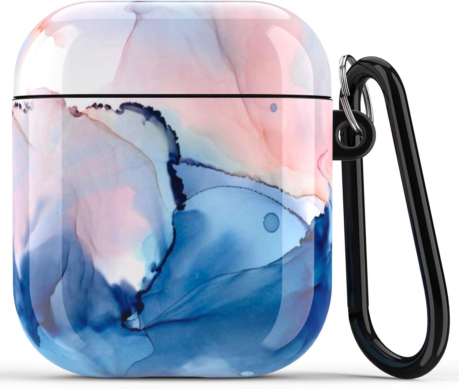 LUMARKE Airpod Case,Silicone Cover Cases for Airpods 1st/2nd with Blue Pink Marble Design for Girls Women,Shockproof Protective TPU Airpod Case with Keychain Compatible with Wireless Charging