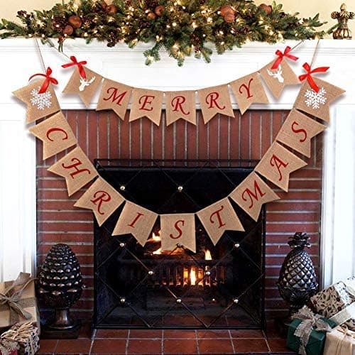 Aytai Snowflake Reindeer Merry Christmas Burlap Banner for Holiday Christmas Decoration, Christmas Party Props Favors Xmas Garlands Banner Sign