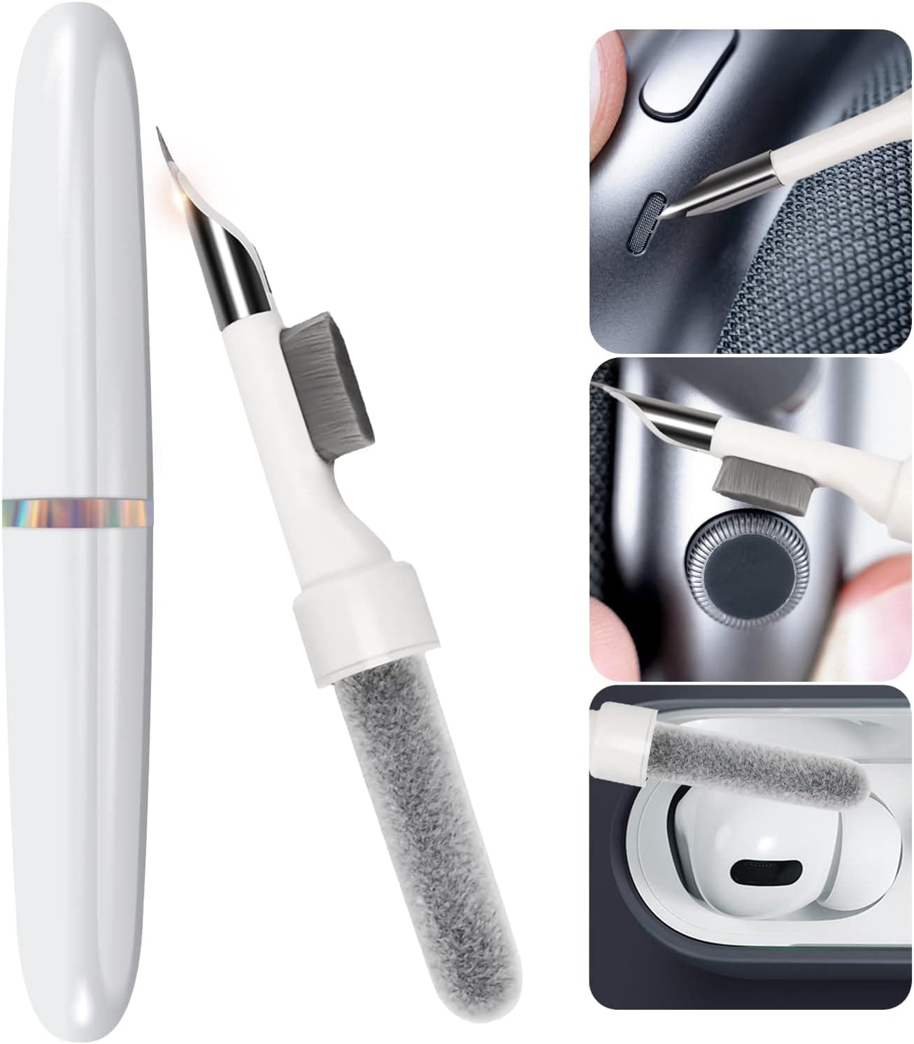 Bluetooth Earbud Cleaning Pen, AirPODS1-3 Cleaning Kit, Multifunctional Headphone Cleaning Pen Tool with Soft Brush for Headphones, Keyboards, Phones and Camera Lens Housing Cleaning Tools