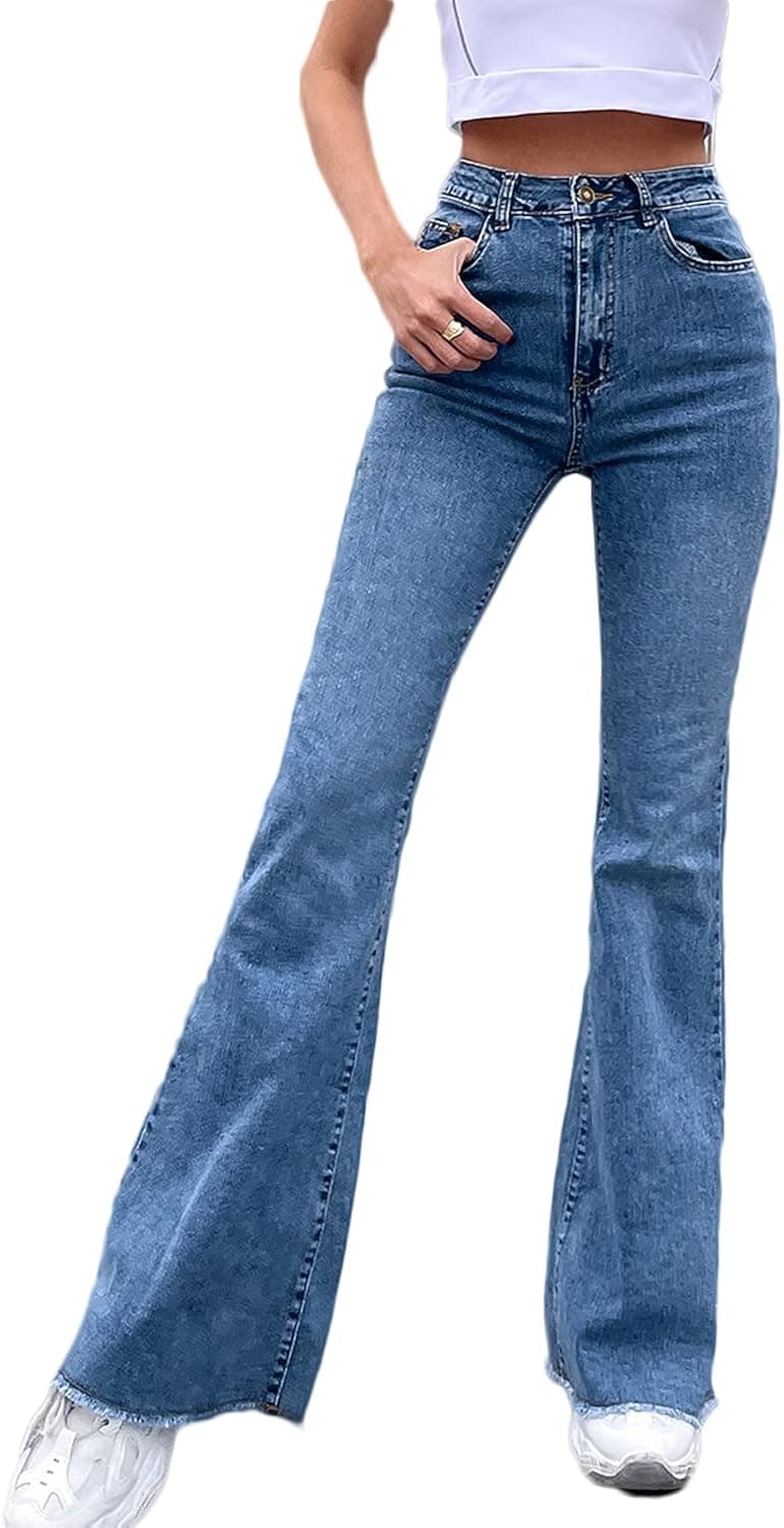 Women's Flare Jeans, High Waist Bell Bottom Denim Pants Classic Wide Leg Jeans