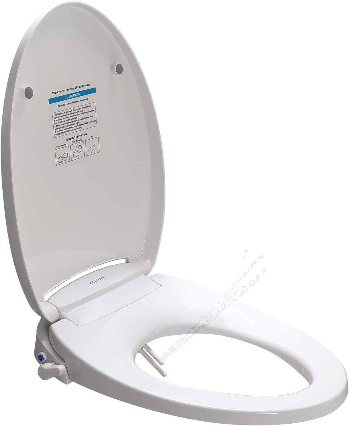 BELMAN Bidet Elongated Toilet Seat Cover- Self Clean & Dual Wash Nozzles, Non-Electric Bidet Attachment, Adjustable Water Pressure Spray Washlet
