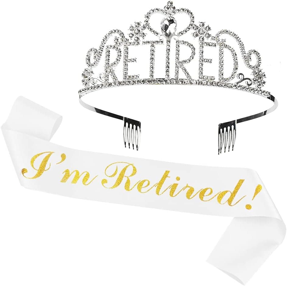 JETKONG Retirement Party Decorations Retired Tiara/Crown, Retired Sash for Women Retirement Gifts, Retirement Party Supplies, Gifts, Favors (Silver)