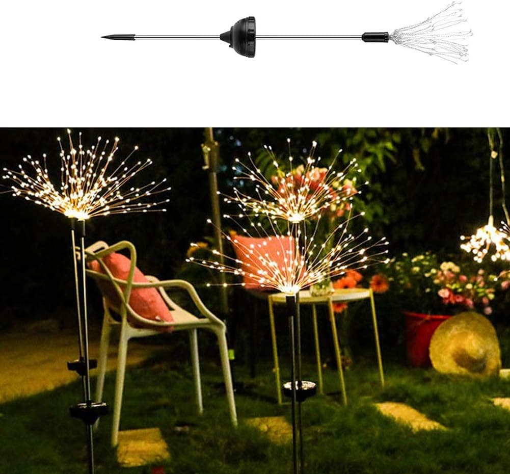 Vivian LED Fireworks Fireworks Ground Insert Light String Christmas Lights Outdoor Solar Patio Lamp IP64 Waterproof Holiday Decoration Light (Warm Light)