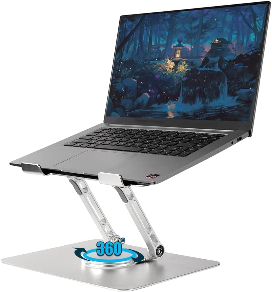 Laptop Stand Adjustable Height with 360 Rotating Base,Laptop Riser for Desk,Ergonomic Computer Stand for Collaborative Work, Foldable & Portable Laptop Stand, Fits for All 10-17" Thin Laptops (Silver)