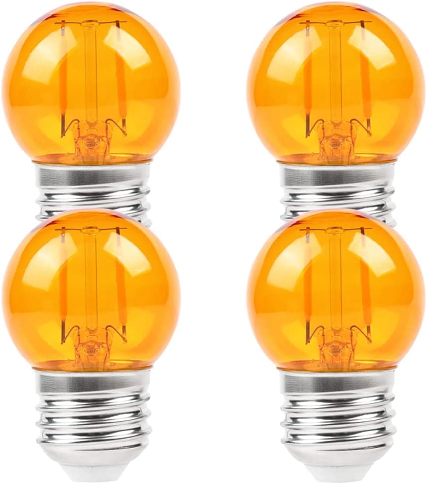 KINUR G40 Small dim Amber LED Edison Light Bulbs, 2000K 2 watt-15 watt Light Bulbs Equivalent, E26 Base Low watt Soft Warm Light Bulbs for Healthy Sleep and Baby Nursery Light 4 Pack