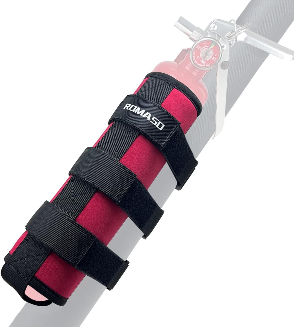 ROMASO Roll Bar Fire Extinguisher Mount for Jeep Wrangler YJ TJ JK JKU JL 2.5 Lb Fire Extinguisher Holder Bag(Red)