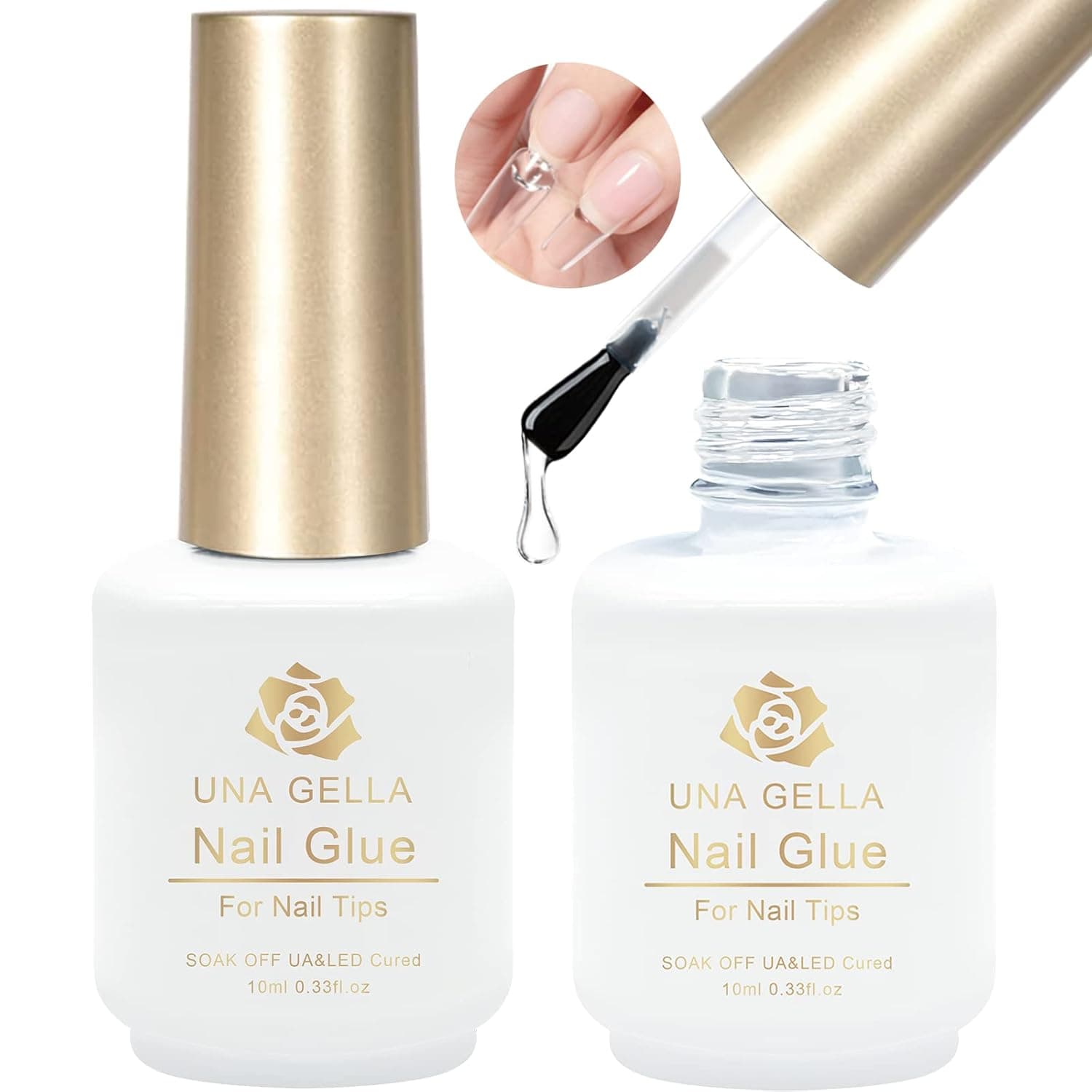 UNA GELLA 2Pcs Nail Glue 4 in 1 for Acrylic Nails, Super Strong U V Nail Extension Glue for Fake Nails, Brush On Nail Glue Gel Press On Nails Long Lasting for False Nails, Nail Repair Treatment