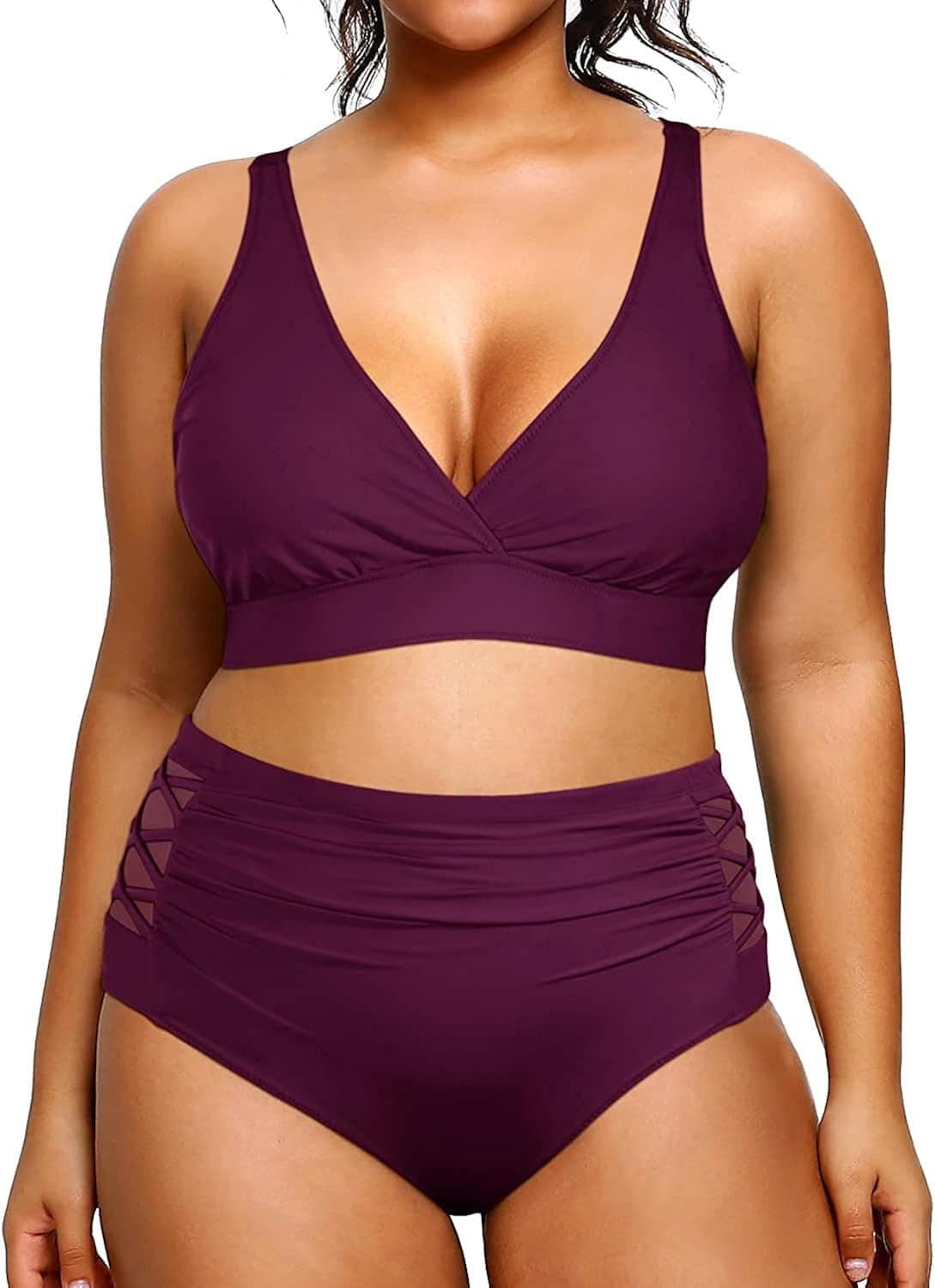 Yonique Womens Plus Size Bikini High Waisted Swimsuits Two Piece Bathing Suits Tummy Control Swimwear