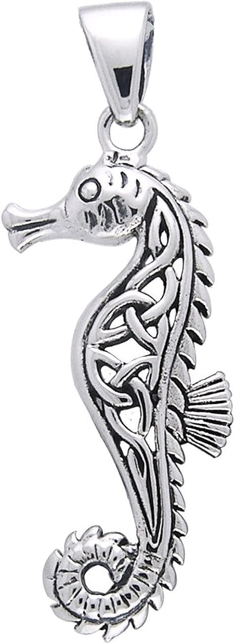 Sea Monsters - Hippocampus - Poseidon's Steed Seahorse with Celtic Knot Sterling Silver Pendant