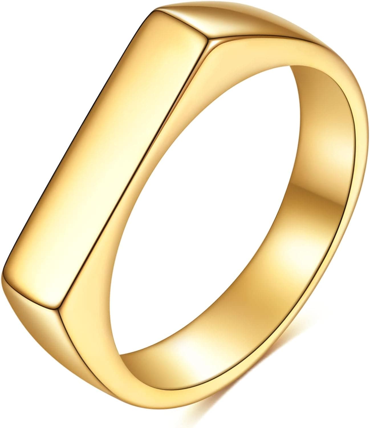 MYNENEY Stainless Steel Square Shape Signet Style Classical Simple Plain Wedding Engagement Statement Ring