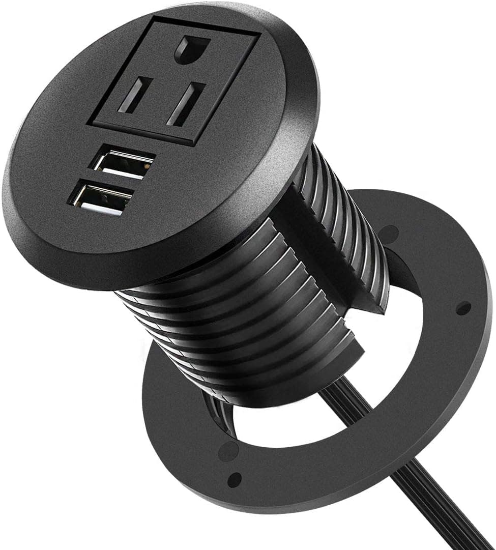 2 inch Desk Power Grommet,Desk Recessed Power Outlet,Desk Hole Round Grommet Outlet with 2USB,6.5FT Power Cord