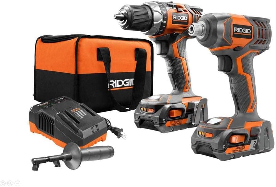 Ridgid R96021 18-Volt Lithium-Ion Cordless Drill/Driver and Impact Driver 2-Tool Combo Kit with (2) 2.0 Ah Batteries, Charger, and Bag
