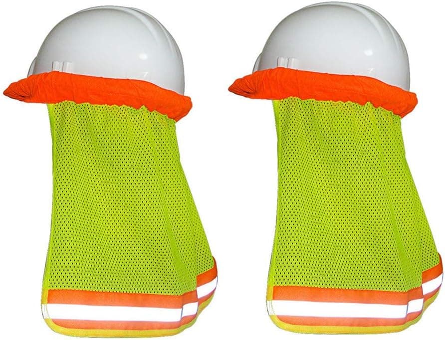 2 Pack Hard Hat Sun Shade Neck Shield, Minelife Full Brim Mesh Neck Sunshade Hard Hat Accessories for Hardhats, High Visibility, Reflective(Yellow)