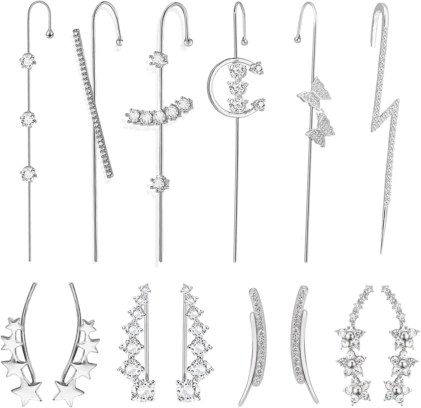 8 Pairs Ear Cuffs Climber Earring for Women Ear Wrap Crawler Hook Earrings Set