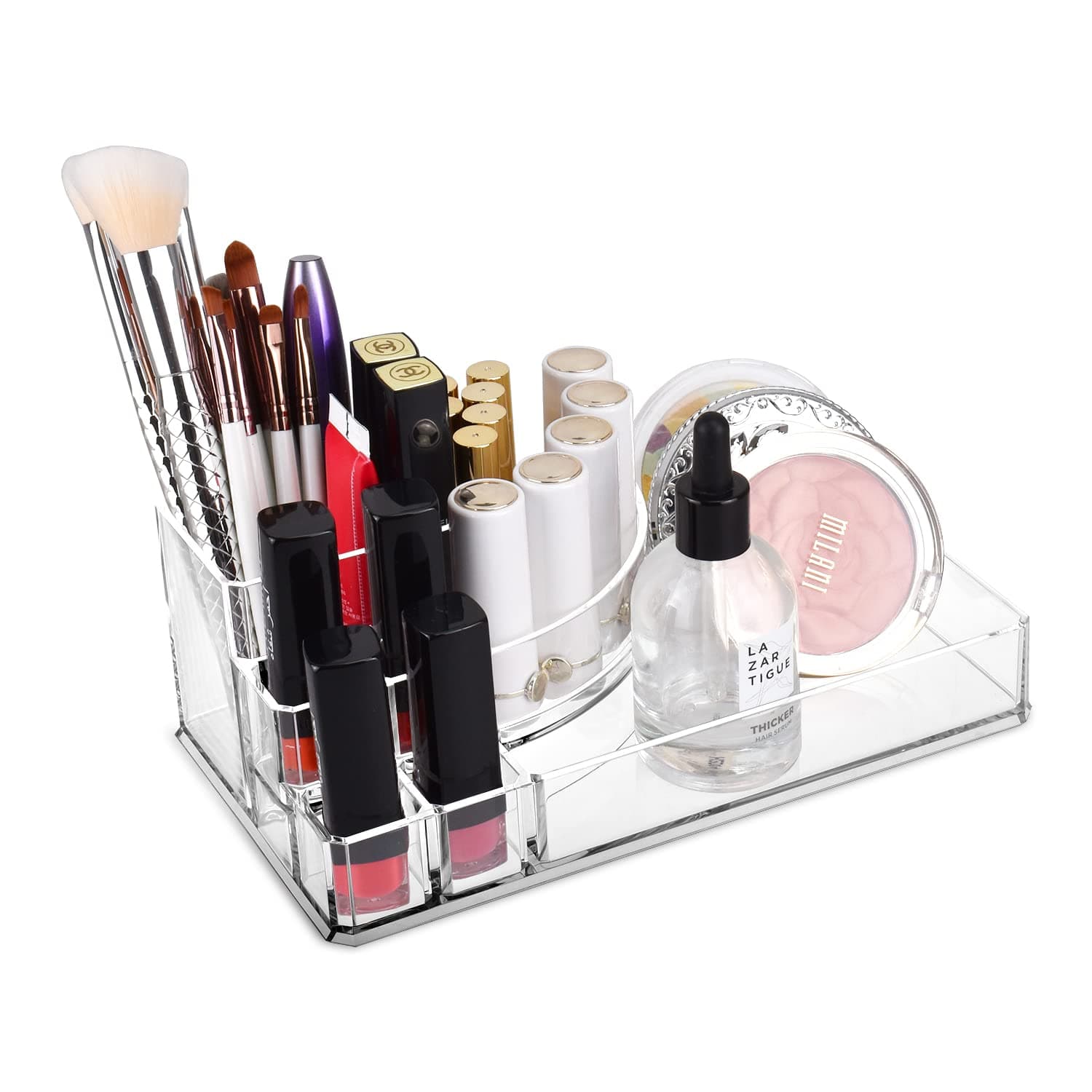 Ikee Design Small Makeup Holder Cosmetic Small Makeup Organizer, Clear Cosmetic Vanity Counter Top Bathroom Organizer with Compartments, 8.75" W X 5" D X 3" H