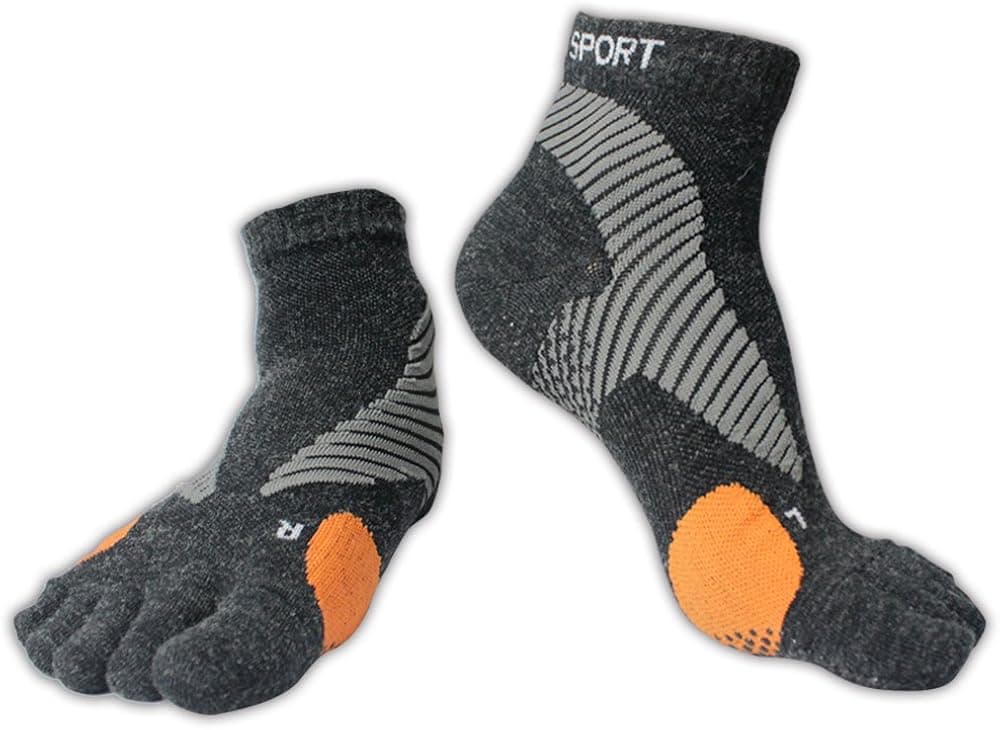 Merino Wool Blend Non-Slip Toe Socks | Running, Hiking, Cycling | Comfortable, Breathable & Warm | Men & Women (Black, M-L)