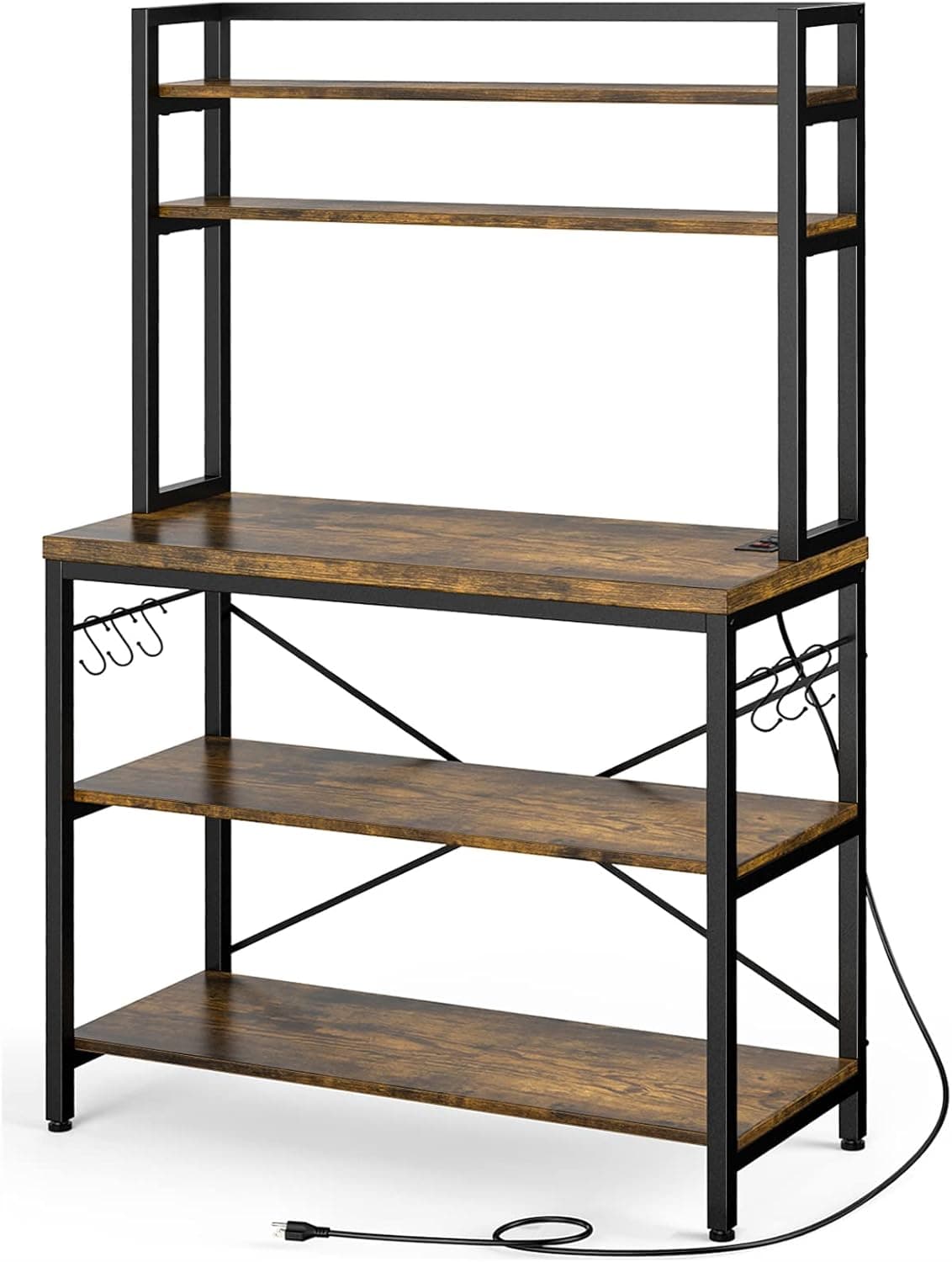 DORPU Heavy Duty Bakers Rack with Power Outlet, 5-Tier Kitchen Bakers Rack with Storage, Anti-tip Metal Kitchen Microwave Stand Coffee Bar Max Load 550Lbs, 15.75'D x 31.5'W x 65'H