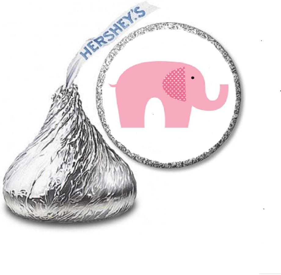 216 Pink Elephant Baby Shower Labels/Stickers for Hershey's Kisses Candies - Party Favors by JS&B Enterprises