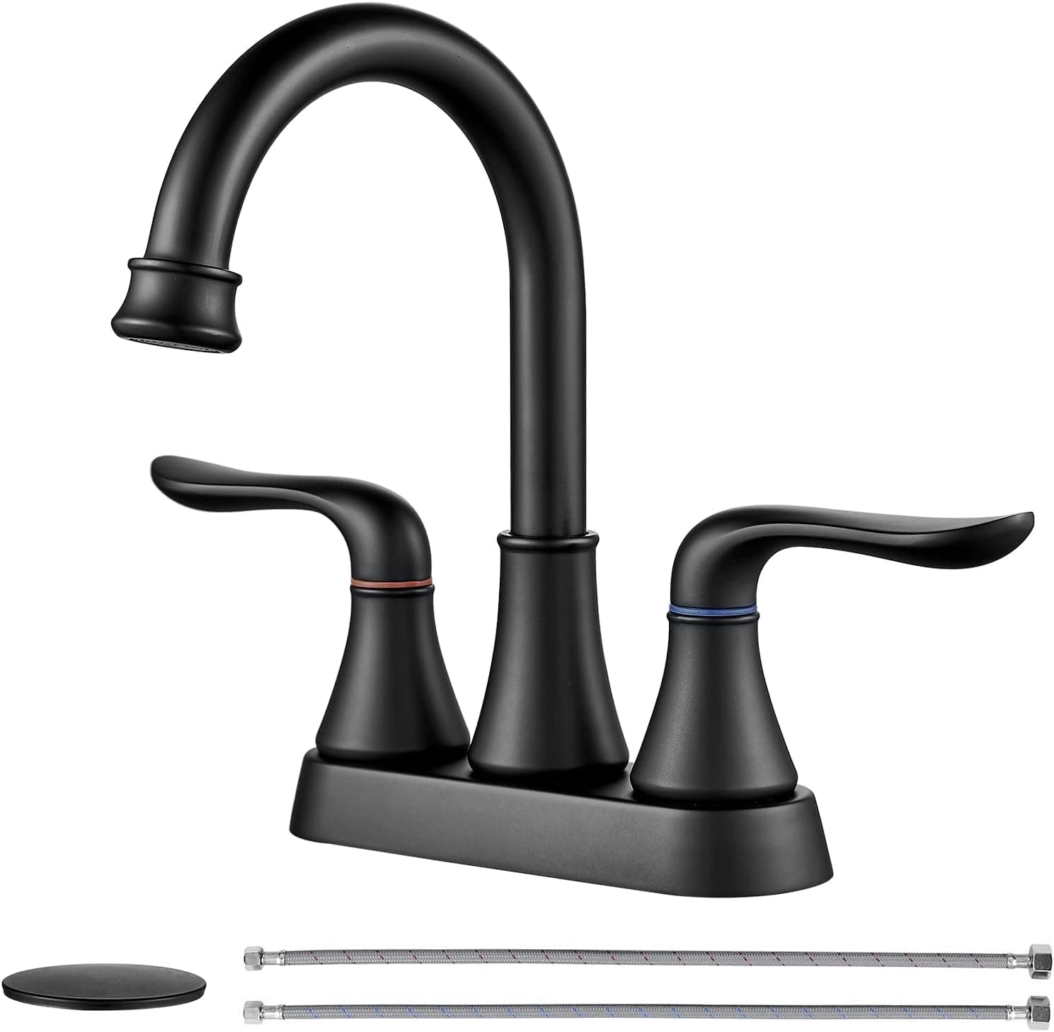 Bathroom Sink Faucet GENBONS 4 Inch 2 Handle Centerset Bathroom Faucet Lead-Free Matte Black Bath Sink Faucet with Pop-up Drain Stopper and Supply Hose