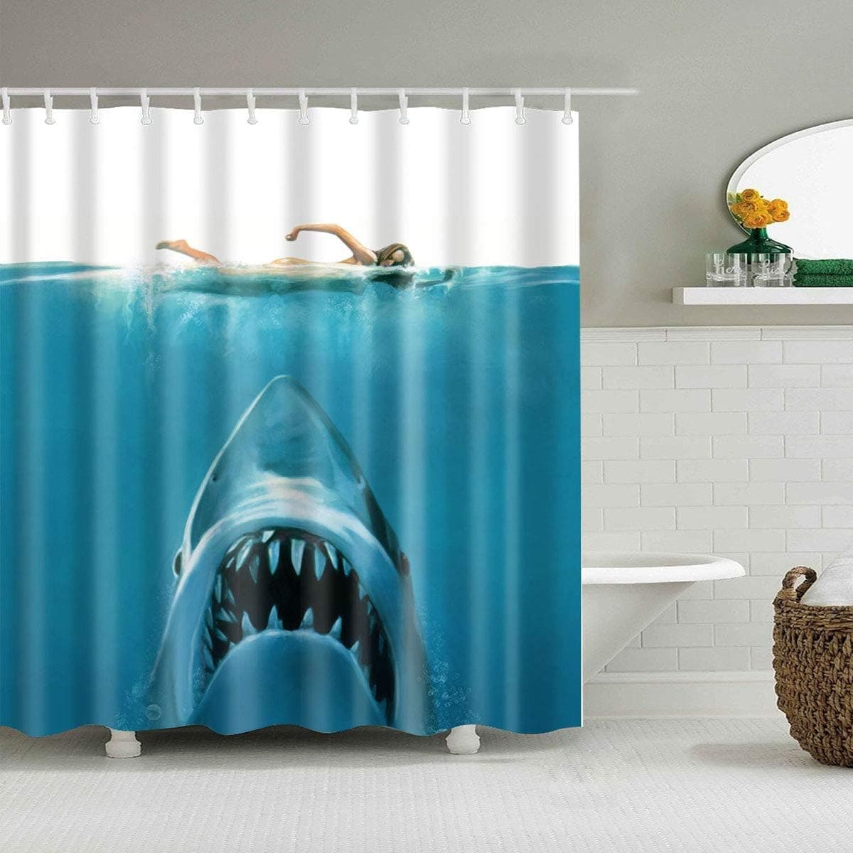 SOONHUA Shower Curtain Digital Print Waterproof Polyester Shower Window Curtain with 12 Hooks
