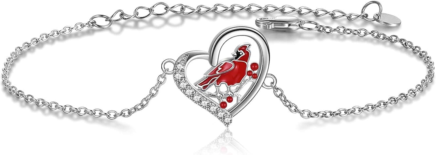 POPLYKE Cardinal/Ladybug/Cat/Dragonfly/Frog Bracelet for Women Sterling Silver Red Animals Bracelet Jewelry Gifts for Girls Mom