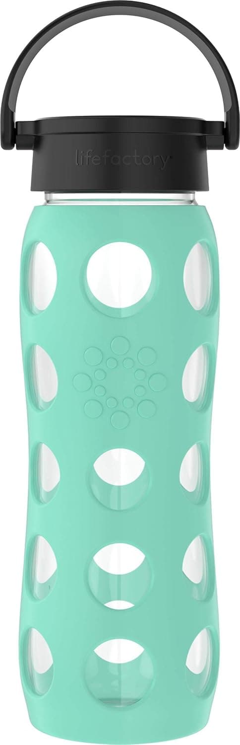Lifefactory 22-Ounce BPA-Free Glass Water Bottle with Classic Cap and Protective Silicone Sleeve, Sea Green