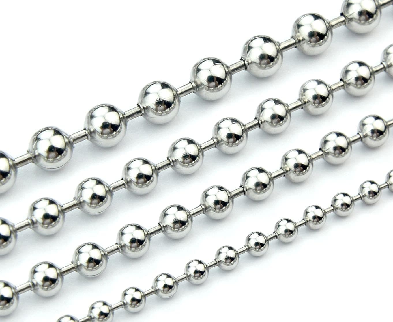 SANDRA Mens Jewelry 1.5mm-4.5mm 18"-36" Silver Stainless Steel Ball Necklace Chain - 20 inches 3.2 mm