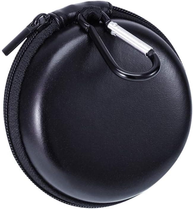 Earbud Case with Carabiner, SoloWIT PU Leather Earphone Carrying Pouch Protection Hard EVA Bag Waterproof for Airpods/Bluetooth Headset/USB Charger Cable/Flash Drive