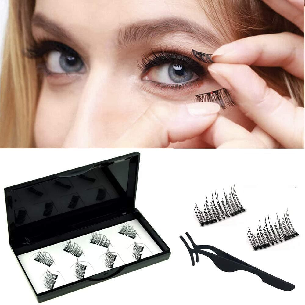 Viceting No Glue Dual Magnetic Eyelashes Lightweight & Easy to Wear Best 3D Reusable Magnet Lashes Extensions with Tweezers (2 pairs)