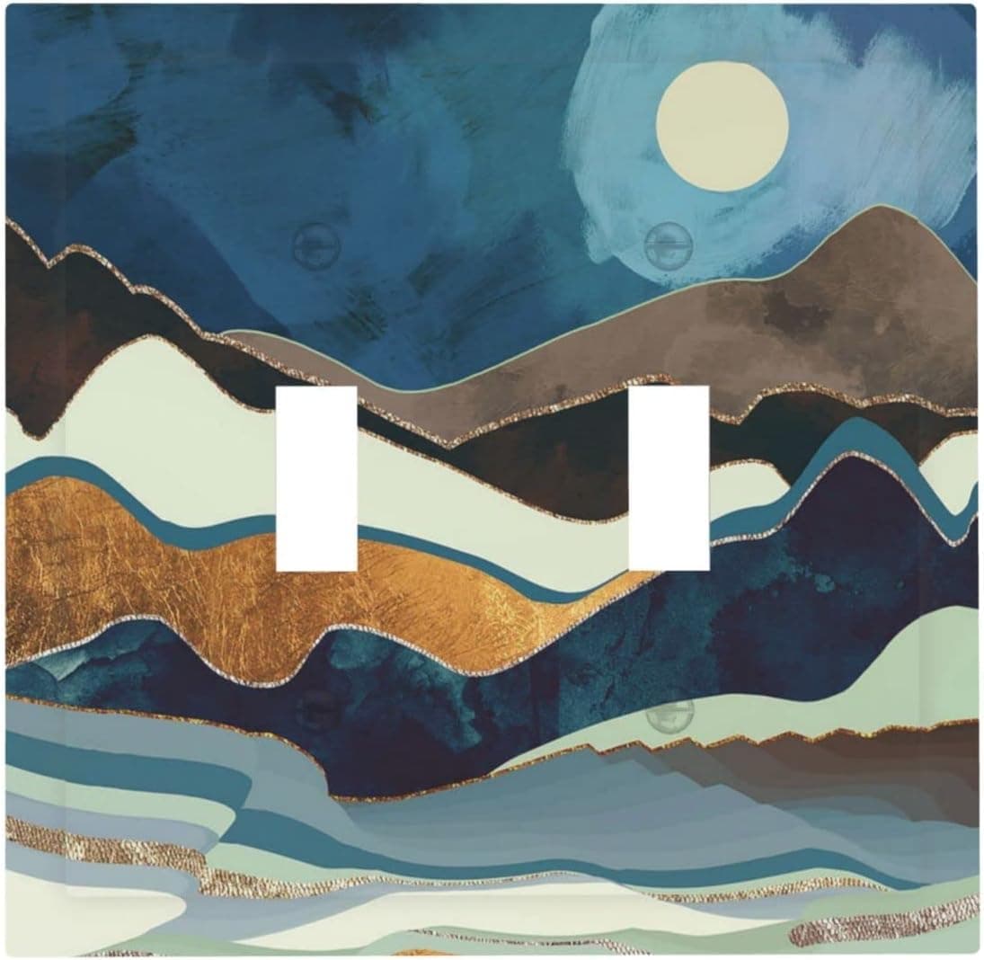Mountain Autumn Hills Moon 2 Gang Double Toggle Light Switch Cover Decorative Wall Plate Electrical Faceplate for Bathroom Home Living Room Bedroom Art Panel Decor 5" x 4.9"