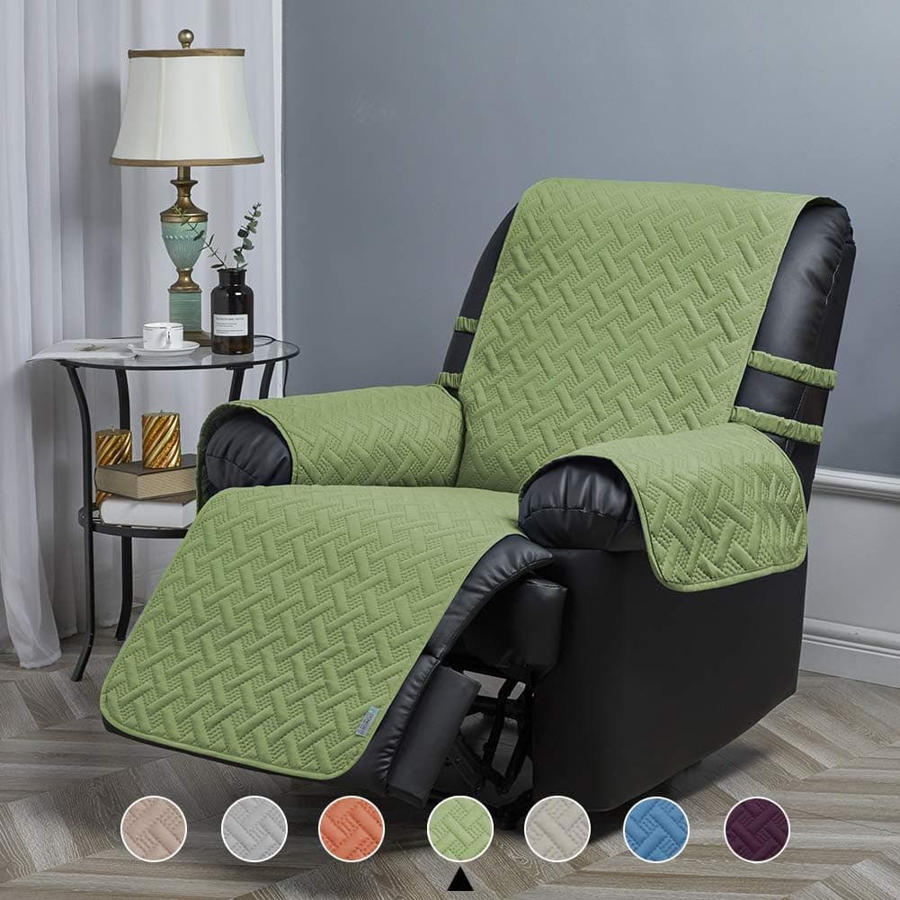 STONECREST Recliner Chair Cover Water Resistant, Reversible Washable Cover, Stay in Place Seat Width Up to 25 Inches with Straps(Green/Grey, 25" Recliner)