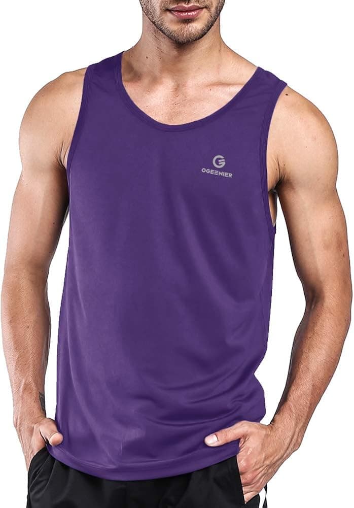 OGEENIER Men's Dry Fit Workout Tank Tops Muscle Gym Sleeveless T-Shirts Fitness Bodybuilding Running Tank Top Shirt