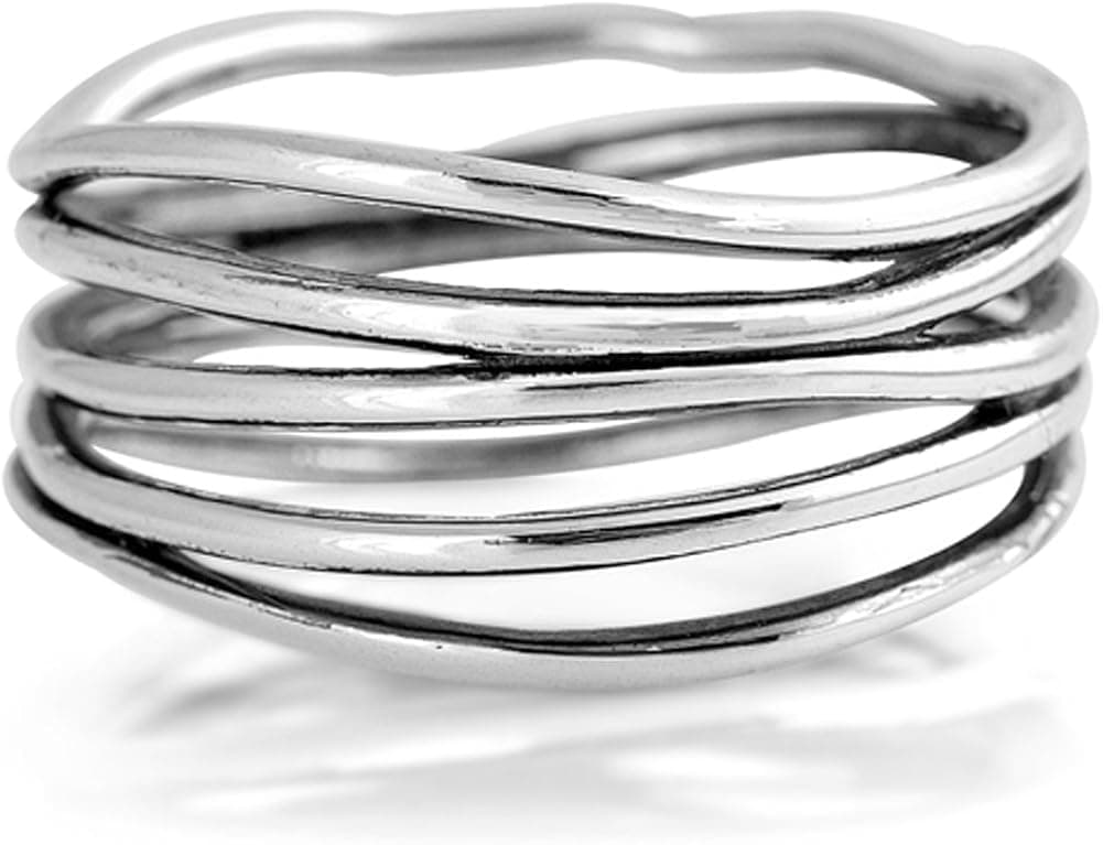 Oxidized Stacked Bar Knot Wide Wedding Ring New 925 Sterling Silver Open Band Sizes 4-13