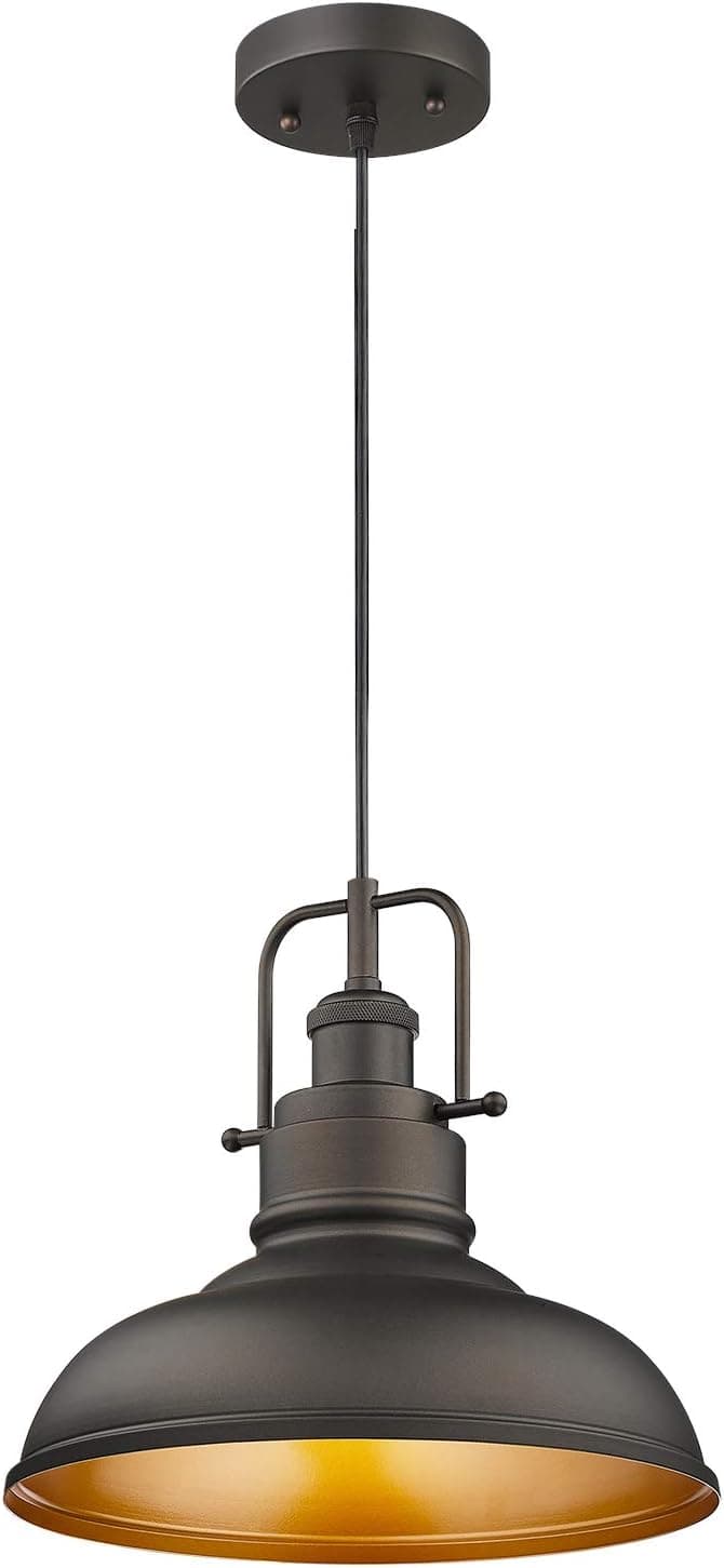 zeyu Farmhouse Pendant Light, 1-Light Industrial Hanging Light Fixture 11-inch, Oil Rubbed Bronze Finish, 016-1 ORB