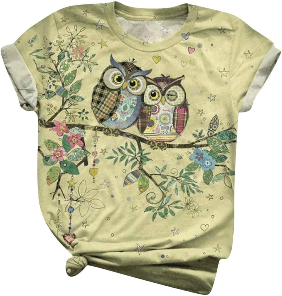 iLH Christmas Funny Cute Cat Graphic T-Shirts,Womens Girl Short Sleeve Owl Printed Round Neck Shirt Blouse Tops