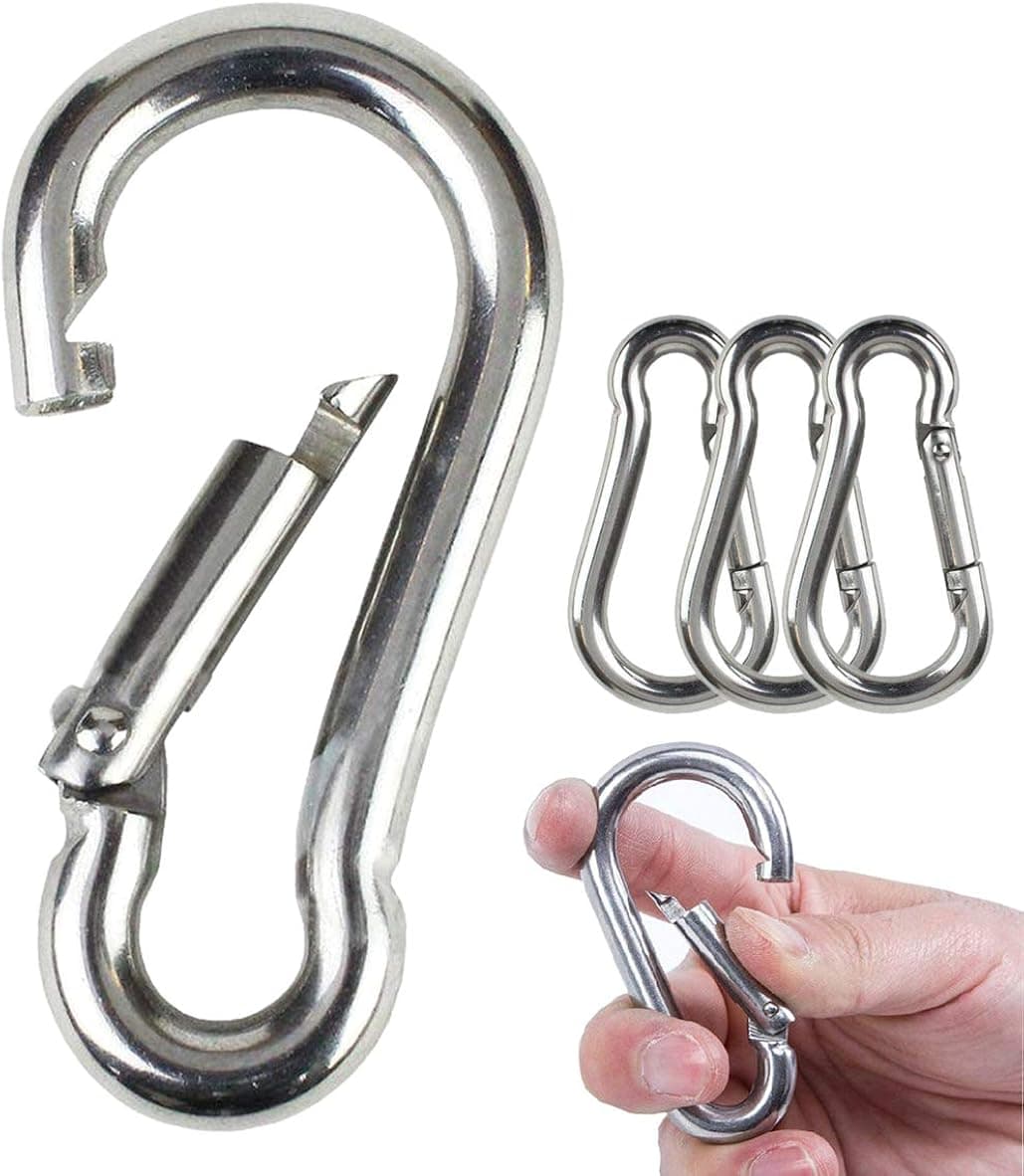 Konooy Caribeener Clips, Snap Hooks, 316 Stainless Steel Carabiner 2.36'' Quick Release Spring Clips Carabeaner Swing Spring Hooks Marine Grade Heavy Duty Clips for Climbing, Swing Set, Keys (4 Pack)
