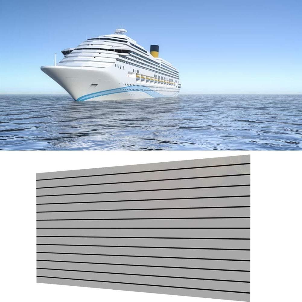 XuSha EVA Foam Faux Teak Boat Flooring 94.5" x 35.4" Non-Skid Self-Adhesive Sea Deck Marine Carpet Synthetic Teak Decking Faux Teak Boat Decking for Boat/RV Flooring Light Grey with Black Seam