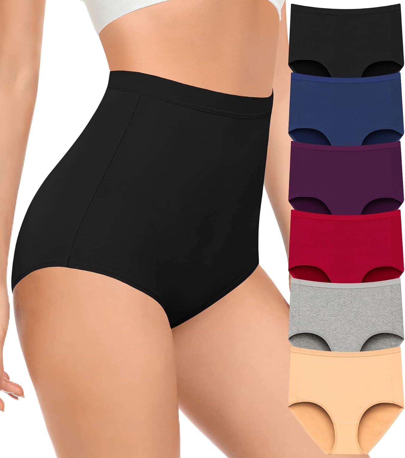 Envlon Women's Cotton Underwear,High Waist Full Coverage Briefs Soft Stretch Ladies Panties Underwear for Women Multipack