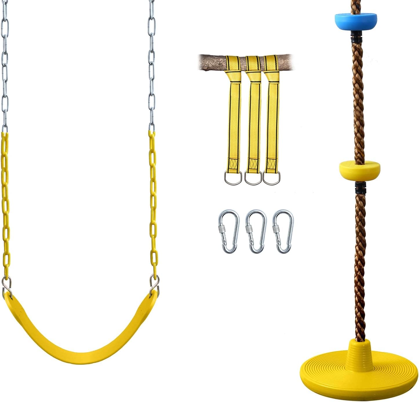 MCBOB Swing Set Accessories, Tree Swing Seat & Climbing Rope Tree Swing Kids Adults, Adjustable Kids Swingset Seat & Durable Disc Seat Swing Outside,Heavy Playset Outdoor Playground Swing, Yellow (1)