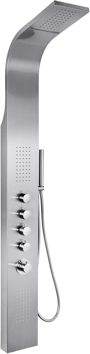 AKDY 63" Stainless Steel Thermostatic Rainfall Waterfall Style Multi-Function Shower Tower Panel Massage System w/Handheld Wand